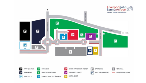 A map of the car parks at Liverpool John Lennon Airport